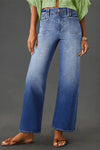 Womens high-waisted wide-leg vintage wash blue denim jeans