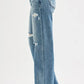 RISEN Full Size Mid Rise Fit Wide Baggy Leg Tie Washed Jeans Plus Size - DAVERRI FASHIONS