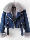 Full Size Faux Fur Collar Denim Jacket Plus Size - DAVERRI FASHIONS