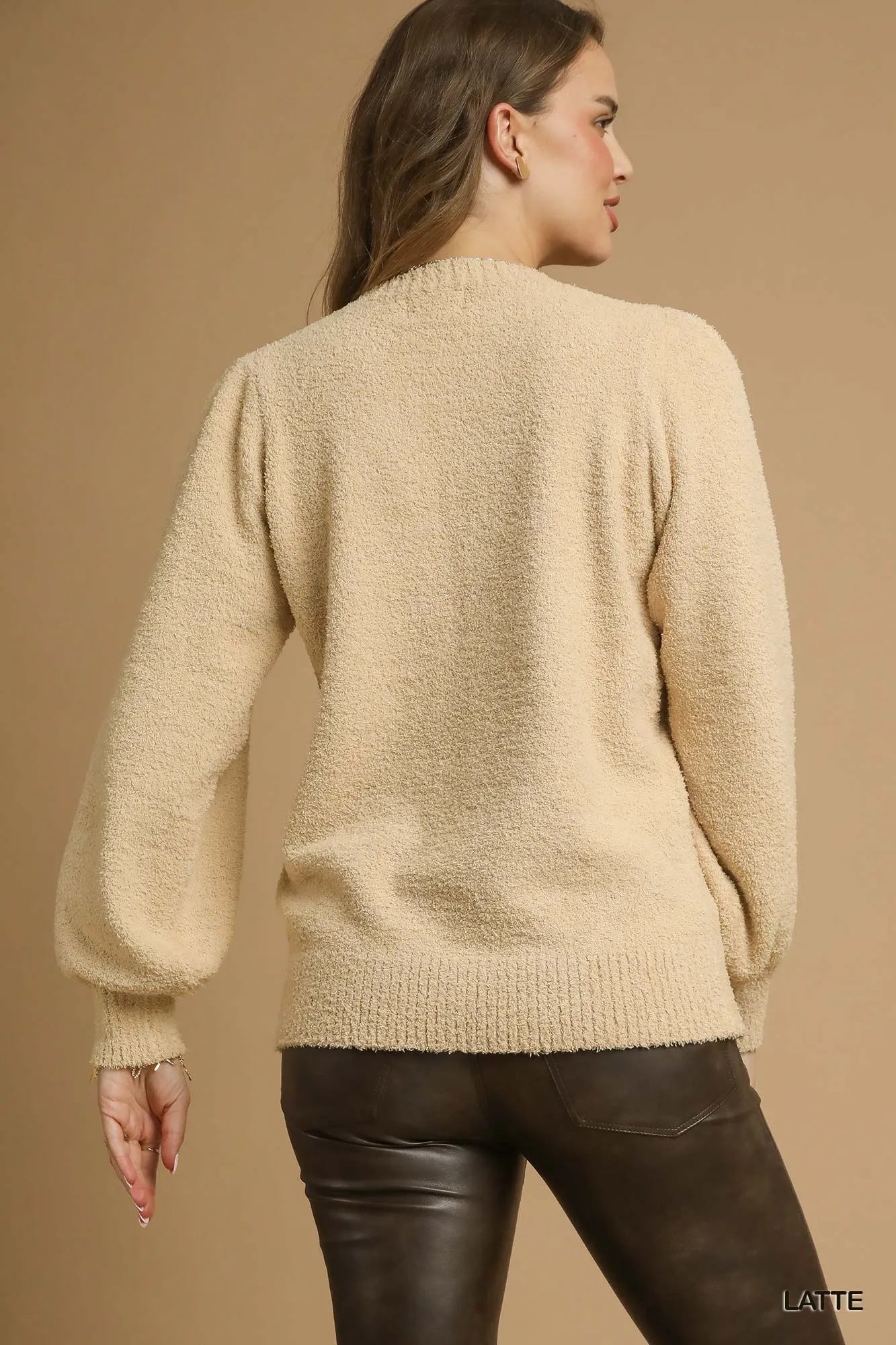 Umgee Textured Long Sleeve Sweater with Ribbed Trim | Sweaters Daverri Fashions