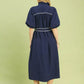 Navy blue Umgee Ruffle Collar Midi Dress with white beaded trim