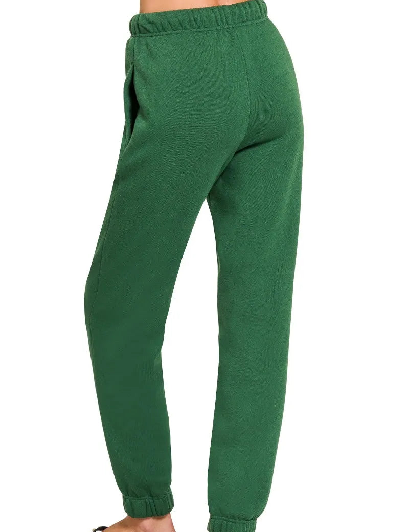 Zenana Fleece Jogger Sweatpants With Pockets Dk Green | Sweatpants Daverri Fashions