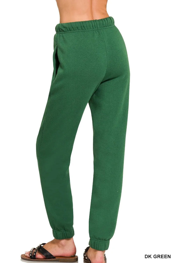 Zenana Fleece Jogger Sweatpants With Pockets Dk Green | Sweatpants Daverri Fashions