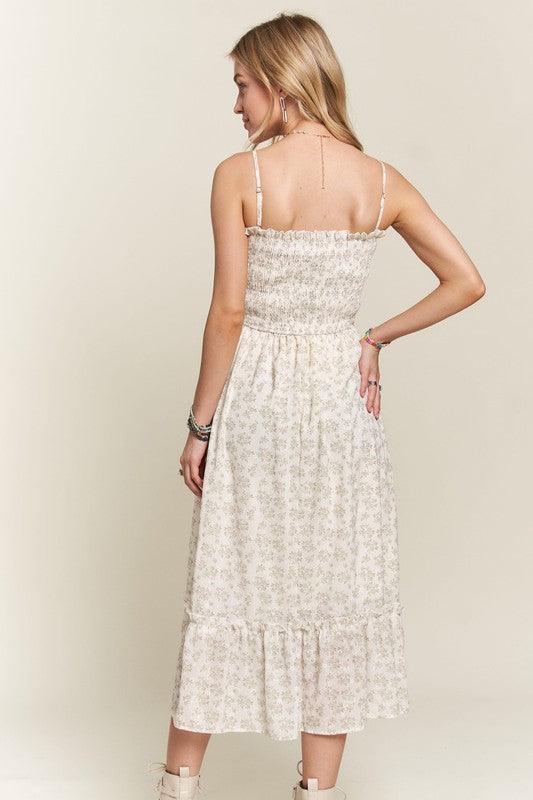 ADORA Smocked Floral Ruffled Hem Cami Dress - DAVERRI FASHIONS