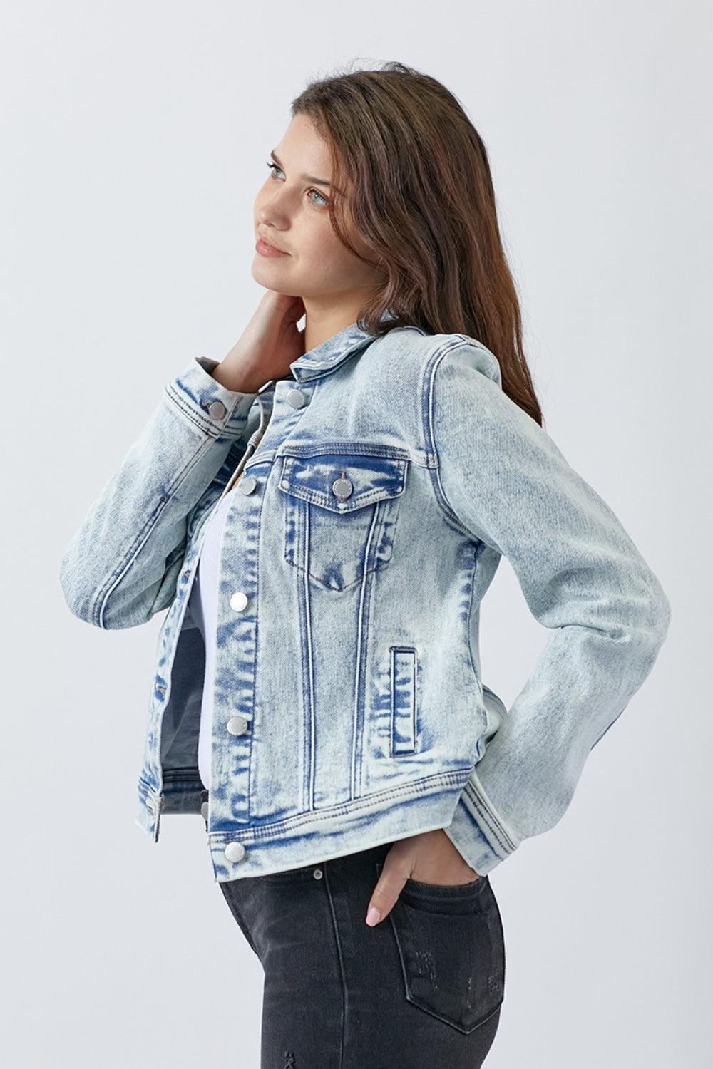 RISEN Button Up Washed Denim Jacket - DAVERRI FASHIONS