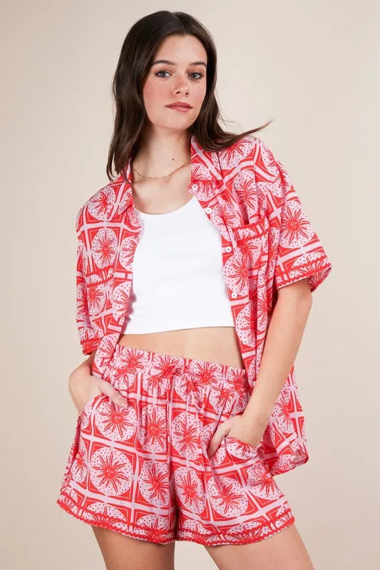VERY J Tropical Printed Shirt Top and Shorts Set Shorts Sets
