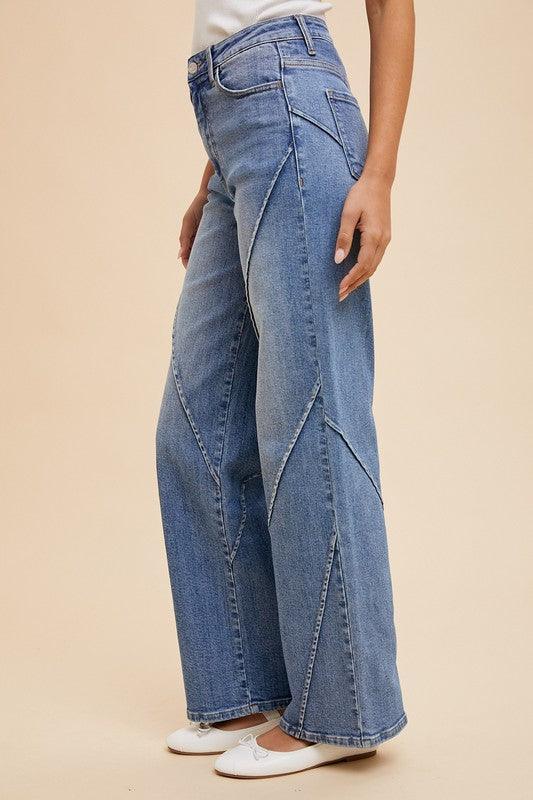 Annie Wear Decorative Seams Wide Leg Jeans - DAVERRI FASHIONS