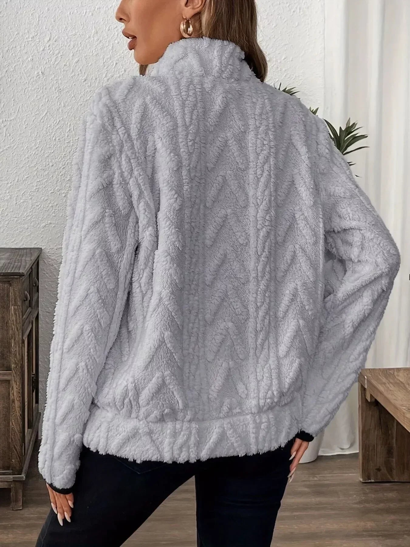 Cozy Sherpa Half Zip Sweatshirt - DAVERRI FASHIONS