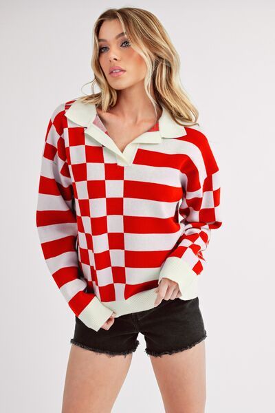 Aemi + Co Striped & Checkered Drop Shoulder Sweater Sweaters