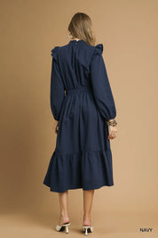 Umgee Textured Midi Dress with Ruffle Shoulder Detail | Daverri Fashions