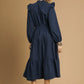 Umgee Textured Midi Dress with Ruffle Shoulder Detail