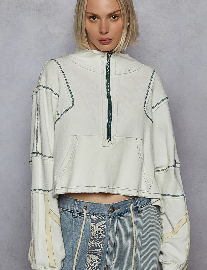 POL Contrast Stitching Zip Front Sweatshirt | Daverri Fashions