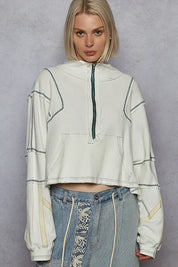 POL Contrast Stitching Zip Front Sweatshirt | Daverri Fashions