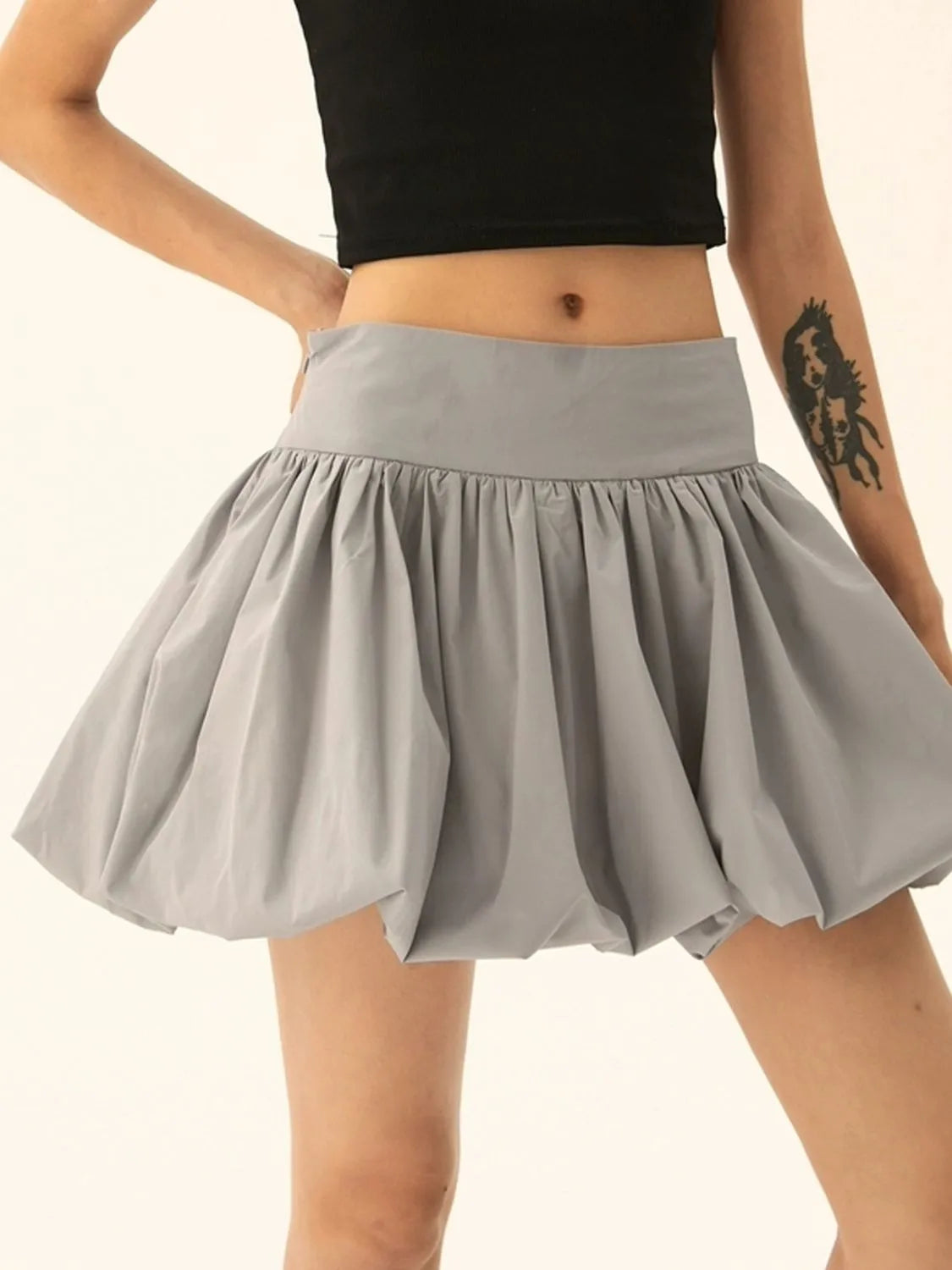 Ruched Bubble Hem Mini Skirt | Skirts Daverri Fashions