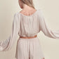 MABLE Gauze Long Sleeve Button Crop Top and Short Set Outfit Sets