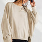 Slit Round Neck Dropped Shoulder Sweatshirt - DAVERRI FASHIONS
