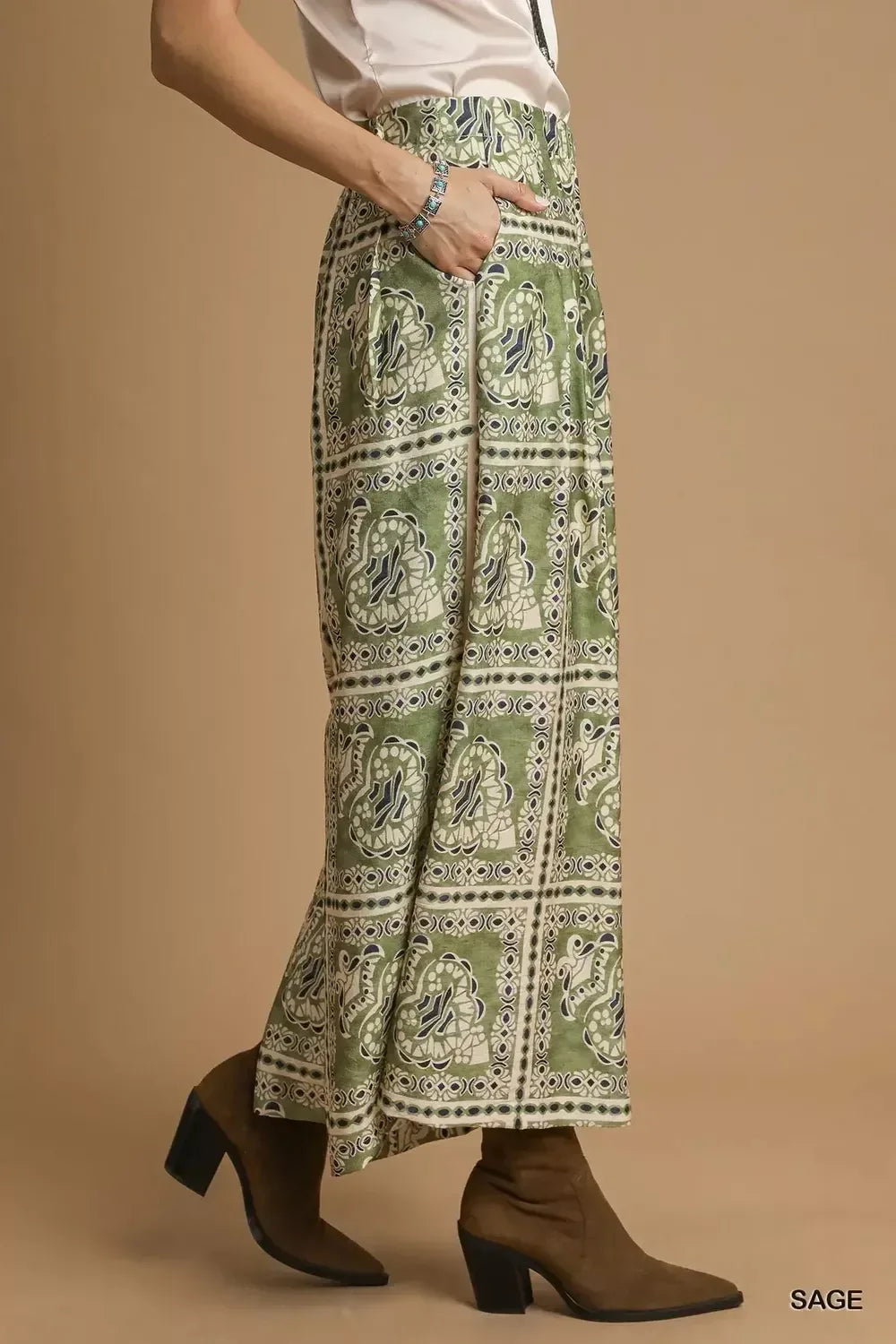 Umgee Bohemian Print Pants with Pockets - DAVERRI FASHIONS