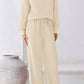 Cream-colored knit womens loungewear set with drawstring pants