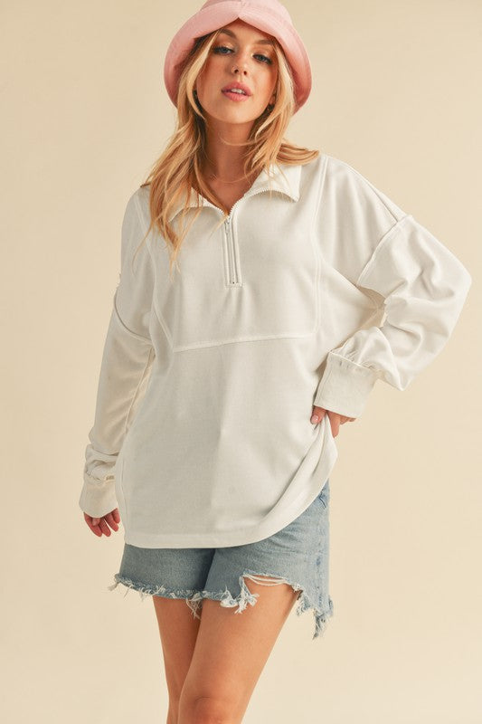 Aemi+Co Exposed Seam Half Zip Drop Shoulder Sweatshirt Sweatshirts