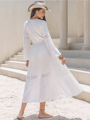 Tie Neck Balloon Sleeve Midi Dress | Midi Dresses Daverri Fashions