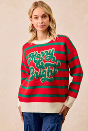 BiBi Christmas Theme Stripe Knit Top | Knit Tops Daverri Fashions