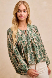 BiBi Printed Woven Front Tied Blouse with Baloon Sleeve | Blouses Daverri Fashions
