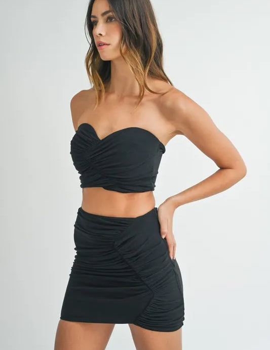 MABLE Ruched Tube Crop Top and Skirt Set | Outfit Sets Daverri Fashions
