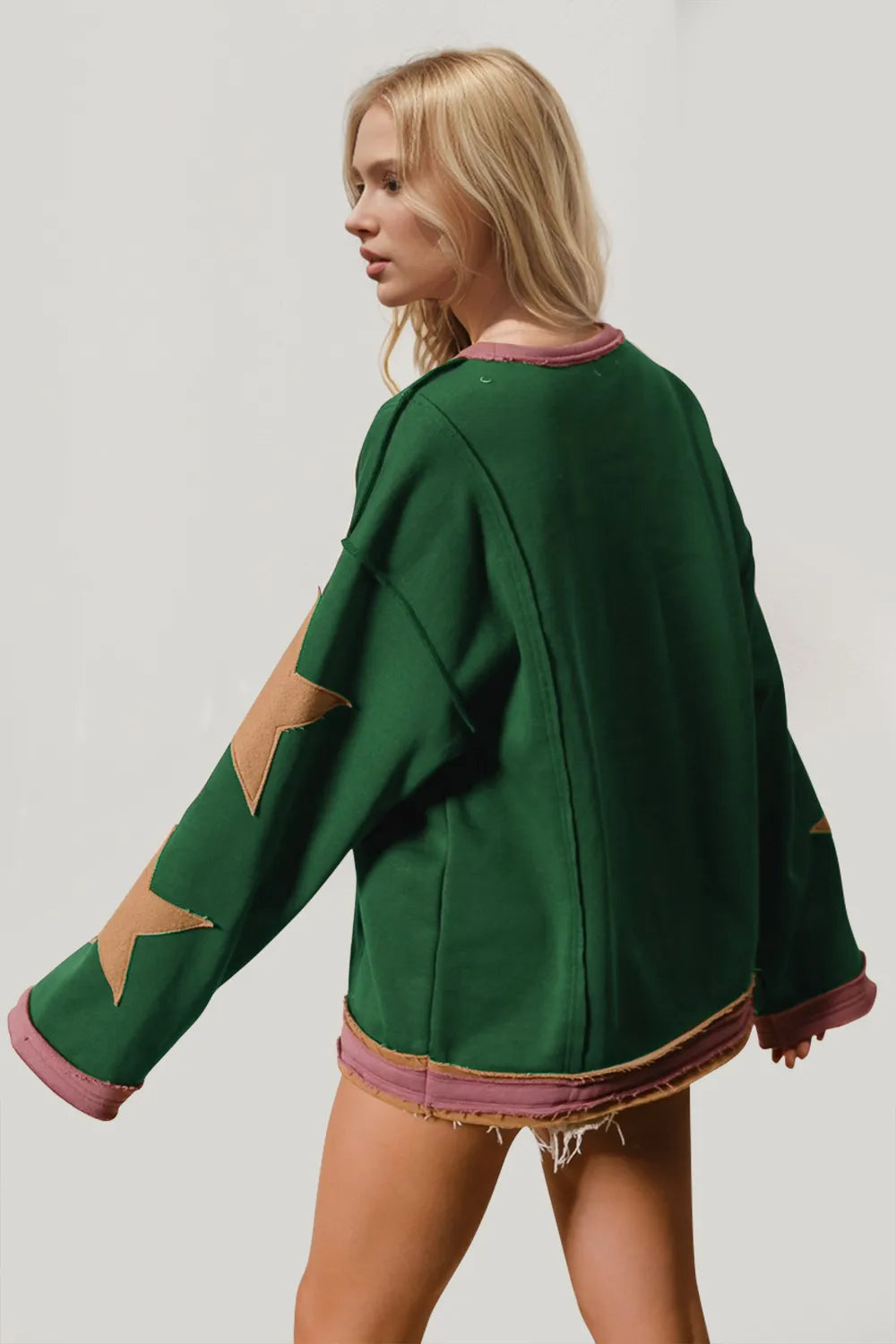 Double Take Star Patched Long Sleeve Sweatshirt Sweatshirts