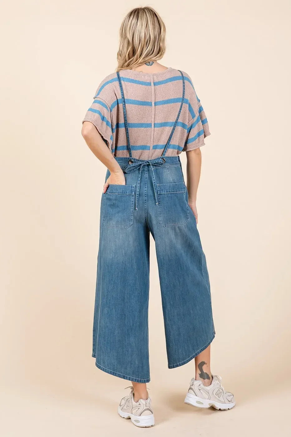 Mittoshop Denim Tie Back Sleeveless Wide Leg Overalls - DAVERRI FASHIONS