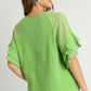 Umgee Full Size Cotton Gauze Round Neck Ruffle Eyelet Layered Sleeve Blouse Plus Size Blouses