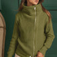 BiBi Front Zip Up High Neckline Sweater Jacket OLIVE Jackets