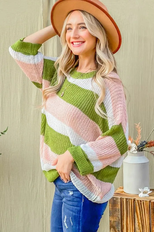 And The Why Multi Striped Mesh Pullover Spring Sweater