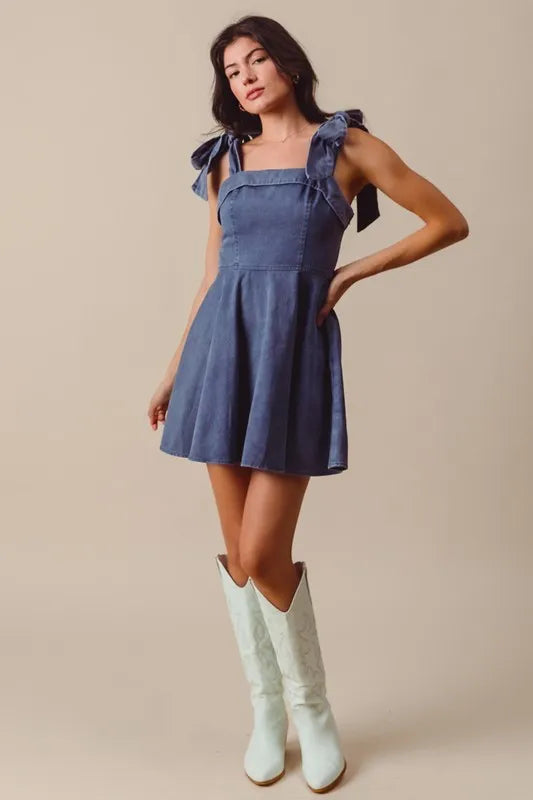 SO ME Fit and Flare Washed Gameday Dress NAVY