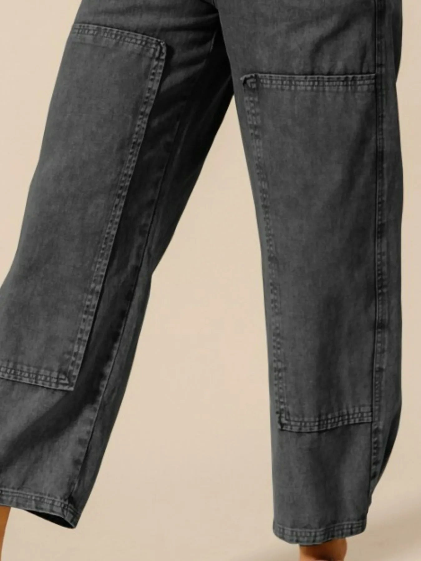 SO ME Mineral Washed Mid Rise Barrel Shape Pants Pants