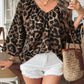 Oversized Leopard V-Neck Three-Quarter Sleeve Blouse - DAVERRI FASHIONS