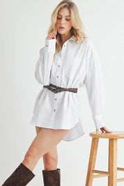 Aemi + Co High-Low Collared Neck Drop Shoulder Shirt | Shirts Daverri Fashions