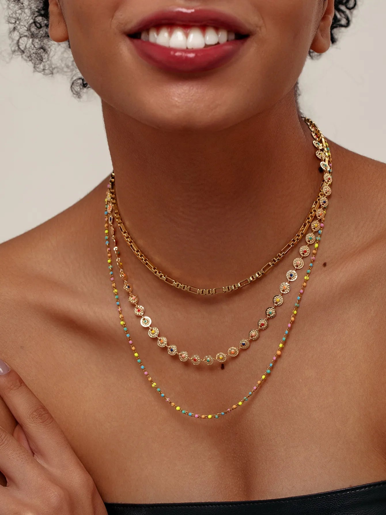 Gold One Size 18K Gold-Plated Layered Resin Bead Necklace | Necklaces Daverri Fashions