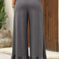Ruffled Wide Leg Pull On High Waist Pants with Pockets - DAVERRI FASHIONS