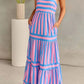 Daverri Striped Tiered Maxi Cami Dress with pink blue vertical stripes