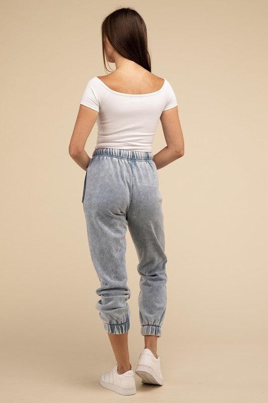 Acid Wash Fleece Sweatpants with Pockets Lounge Pants