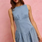 SO ME fit and flare sleeveless light blue denim mini dress