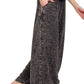 Zenana Ash Black Woven Acid Crinkle Washed Cami & Pants 2 Piece Set Outfit Sets