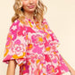 Haptics Full Size Frill Floral Puff Sleeve Blouse Blouses