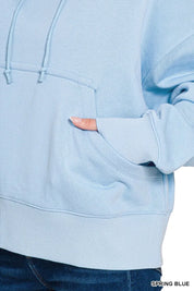 Zenana Oversized Fleece Kangaroo Pocket Hoodie Spring Blue | Hoodies Daverri Fashions
