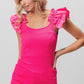 BiBi Ruffled Shoulder Strap Rib Texture Top Tops