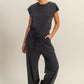 HYFVE Back Keyhole Round Neck Cap Sleeve Drawstring Jumpsuit Jumpsuits