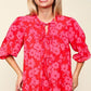Haptics Full Size Ribbon Bow Floral Balloon Sleeve Blouse Blouses