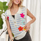 ADORA Short Sleeveless Flower Top in light blue white stripes with colorful crochet flowers