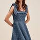 SO ME A Line Fit and Flare Diamond Bow Ribbon Denim Dres - DAVERRI FASHIONS
