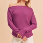 Aemi + Co One Shoulder Long Sleeve Knit Top Deep Purple S